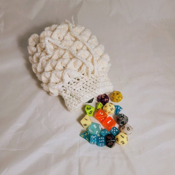 Snowy Dragon Scale Egg Dice Bag | D&D | Crochet Pouch | Large - Picture 1 of 4